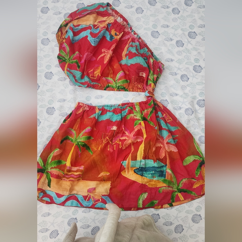FARM Rio One Shoulder Dress - Red and Teal Tropical Design